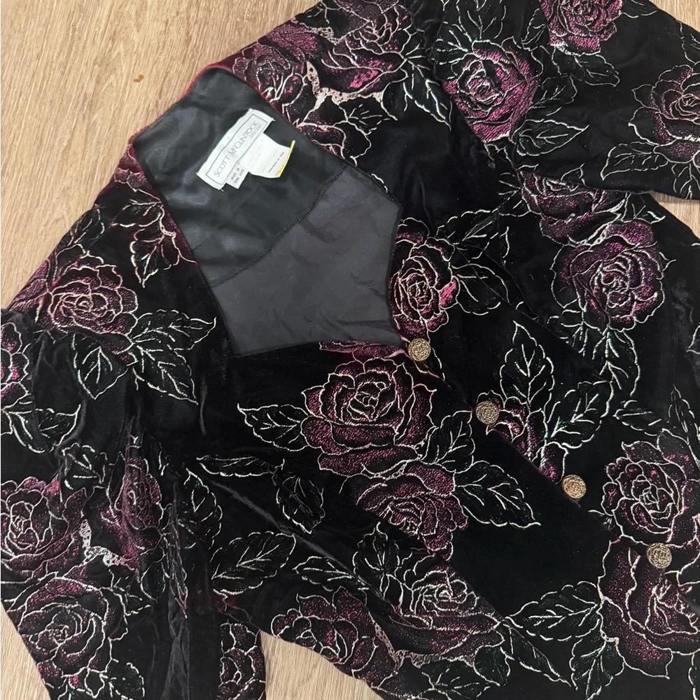 VINTAGE SCOTT MCCLINTOCK Floral Velvet Button Puff Sleeve‎ Top 90s  size 12